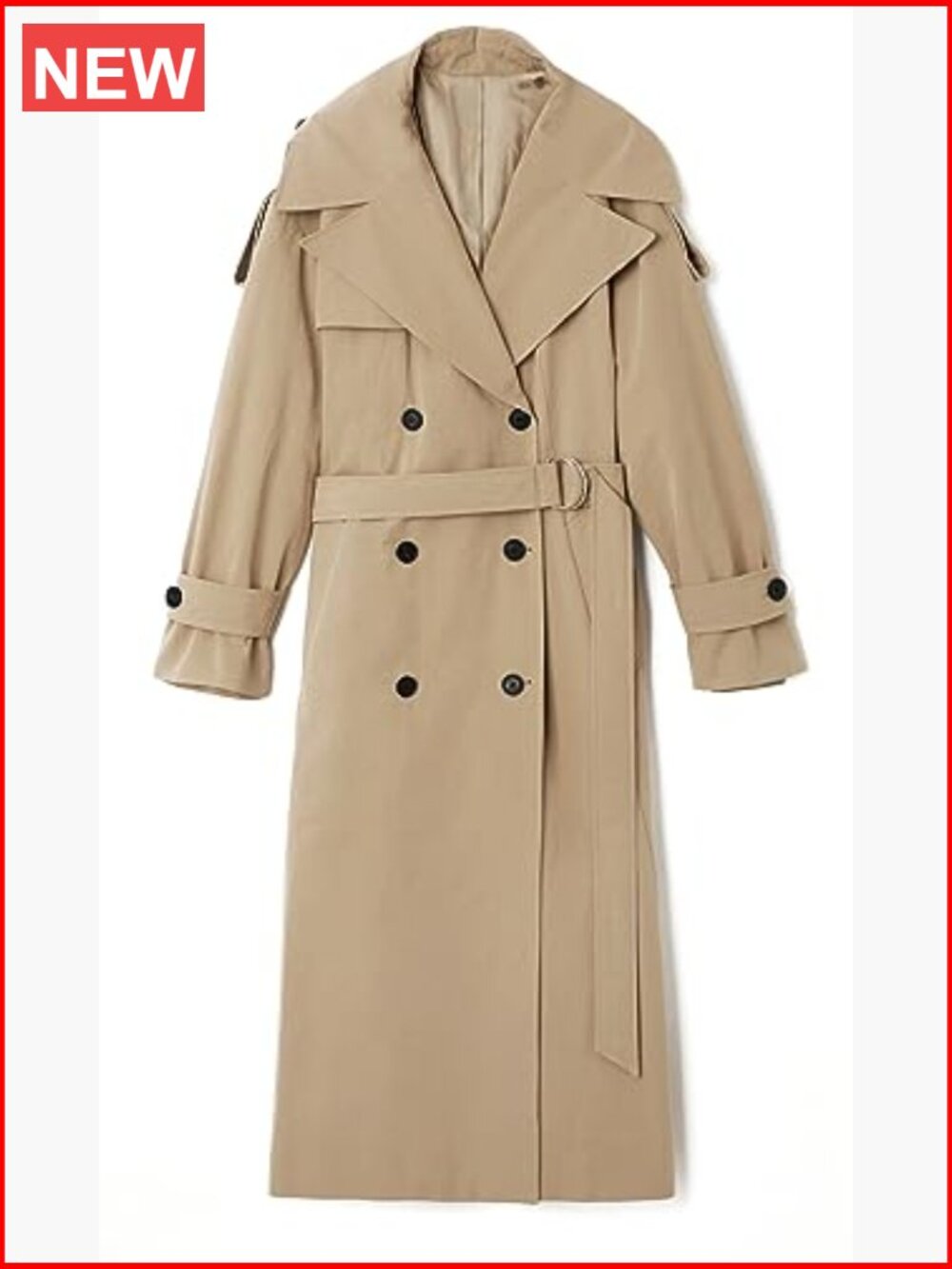 Oversized Double Breasted Trench Coat with Belt Windproof Overcoat - Picture 4 of 7